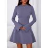 imagePRETTYGARDEN Womens Long Sleeve Mini Dress 2025 Fall Bodycon Mock Neck Elegant Business Work Party Short DressesGrey Blue