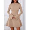 imagePRETTYGARDEN Womens Long Sleeve Mini Dress 2025 Fall Bodycon Mock Neck Elegant Business Work Party Short DressesKhaki