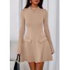 imagePRETTYGARDEN Womens Long Sleeve Mini Dress 2025 Fall Bodycon Mock Neck Elegant Business Work Party Short DressesKhaki