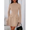 imagePRETTYGARDEN Womens Long Sleeve Mini Dress 2025 Fall Bodycon Mock Neck Elegant Business Work Party Short DressesKhaki