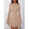 imagePRETTYGARDEN Womens Long Sleeve Mini Dress 2025 Fall Bodycon Mock Neck Elegant Business Work Party Short DressesKhaki