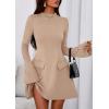 imagePRETTYGARDEN Womens Long Sleeve Mini Dress 2025 Fall Bodycon Mock Neck Elegant Business Work Party Short DressesKhaki