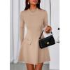 imagePRETTYGARDEN Womens Long Sleeve Mini Dress 2025 Fall Bodycon Mock Neck Elegant Business Work Party Short DressesKhaki