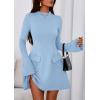imagePRETTYGARDEN Womens Long Sleeve Mini Dress 2025 Fall Bodycon Mock Neck Elegant Business Work Party Short DressesLight Blue