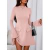 imagePRETTYGARDEN Womens Long Sleeve Mini Dress 2025 Fall Bodycon Mock Neck Elegant Business Work Party Short DressesLight Pink