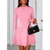 imagePRETTYGARDEN Womens Long Sleeve Mini Dress 2025 Fall Bodycon Mock Neck Elegant Business Work Party Short DressesPink
