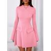 imagePRETTYGARDEN Womens Long Sleeve Mini Dress 2025 Fall Bodycon Mock Neck Elegant Business Work Party Short DressesPink