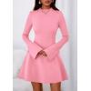 imagePRETTYGARDEN Womens Long Sleeve Mini Dress 2025 Fall Bodycon Mock Neck Elegant Business Work Party Short DressesPink