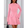 imagePRETTYGARDEN Womens Long Sleeve Mini Dress 2025 Fall Bodycon Mock Neck Elegant Business Work Party Short DressesPink