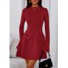 imagePRETTYGARDEN Womens Long Sleeve Mini Dress 2025 Fall Bodycon Mock Neck Elegant Business Work Party Short DressesRed