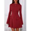 imagePRETTYGARDEN Womens Long Sleeve Mini Dress 2025 Fall Bodycon Mock Neck Elegant Business Work Party Short DressesRed