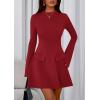 imagePRETTYGARDEN Womens Long Sleeve Mini Dress 2025 Fall Bodycon Mock Neck Elegant Business Work Party Short DressesRed