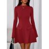 imagePRETTYGARDEN Womens Long Sleeve Mini Dress 2025 Fall Bodycon Mock Neck Elegant Business Work Party Short DressesRed