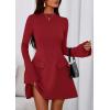 imagePRETTYGARDEN Womens Long Sleeve Mini Dress 2025 Fall Bodycon Mock Neck Elegant Business Work Party Short DressesRed