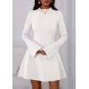 imagePRETTYGARDEN Womens Long Sleeve Mini Dress 2025 Fall Bodycon Mock Neck Elegant Business Work Party Short DressesWhite