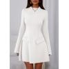 imagePRETTYGARDEN Womens Long Sleeve Mini Dress 2025 Fall Bodycon Mock Neck Elegant Business Work Party Short DressesWhite