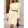 imagePRETTYGARDEN Womens Long Sleeve Mini Dress 2025 Fall Trendy Crewneck Ribbed Knit Soft A Line Flowy Summer Formal DressesBeige