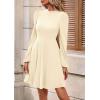 imagePRETTYGARDEN Womens Long Sleeve Mini Dress 2025 Fall Trendy Crewneck Ribbed Knit Soft A Line Flowy Summer Formal DressesBeige