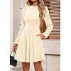 imagePRETTYGARDEN Womens Long Sleeve Mini Dress 2025 Fall Trendy Crewneck Ribbed Knit Soft A Line Flowy Summer Formal DressesBeige
