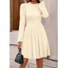 imagePRETTYGARDEN Womens Long Sleeve Mini Dress 2025 Fall Trendy Crewneck Ribbed Knit Soft A Line Flowy Summer Formal DressesBeige