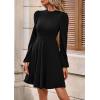 imagePRETTYGARDEN Womens Long Sleeve Mini Dress 2025 Fall Trendy Crewneck Ribbed Knit Soft A Line Flowy Summer Formal DressesBlack