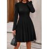 imagePRETTYGARDEN Womens Long Sleeve Mini Dress 2025 Fall Trendy Crewneck Ribbed Knit Soft A Line Flowy Summer Formal DressesBlack