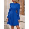 imagePRETTYGARDEN Womens Long Sleeve Mini Dress 2025 Fall Trendy Crewneck Ribbed Knit Soft A Line Flowy Summer Formal DressesBlue