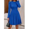 imagePRETTYGARDEN Womens Long Sleeve Mini Dress 2025 Fall Trendy Crewneck Ribbed Knit Soft A Line Flowy Summer Formal DressesBlue