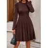 imagePRETTYGARDEN Womens Long Sleeve Mini Dress 2025 Fall Trendy Crewneck Ribbed Knit Soft A Line Flowy Summer Formal DressesBrown