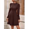 imagePRETTYGARDEN Womens Long Sleeve Mini Dress 2025 Fall Trendy Crewneck Ribbed Knit Soft A Line Flowy Summer Formal DressesBrown