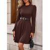 imagePRETTYGARDEN Womens Long Sleeve Mini Dress 2025 Fall Trendy Crewneck Ribbed Knit Soft A Line Flowy Summer Formal DressesBrown