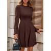 imagePRETTYGARDEN Womens Long Sleeve Mini Dress 2025 Fall Trendy Crewneck Ribbed Knit Soft A Line Flowy Summer Formal DressesBrown