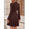 imagePRETTYGARDEN Womens Long Sleeve Mini Dress 2025 Fall Trendy Crewneck Ribbed Knit Soft A Line Flowy Summer Formal DressesBrown
