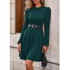 imagePRETTYGARDEN Womens Long Sleeve Mini Dress 2025 Fall Trendy Crewneck Ribbed Knit Soft A Line Flowy Summer Formal DressesDark Green
