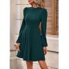 imagePRETTYGARDEN Womens Long Sleeve Mini Dress 2025 Fall Trendy Crewneck Ribbed Knit Soft A Line Flowy Summer Formal DressesDark Green