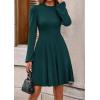 imagePRETTYGARDEN Womens Long Sleeve Mini Dress 2025 Fall Trendy Crewneck Ribbed Knit Soft A Line Flowy Summer Formal DressesDark Green
