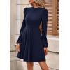 imagePRETTYGARDEN Womens Long Sleeve Mini Dress 2025 Fall Trendy Crewneck Ribbed Knit Soft A Line Flowy Summer Formal DressesNavy Blue
