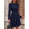 imagePRETTYGARDEN Womens Long Sleeve Mini Dress 2025 Fall Trendy Crewneck Ribbed Knit Soft A Line Flowy Summer Formal DressesNavy Blue