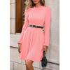 imagePRETTYGARDEN Womens Long Sleeve Mini Dress 2025 Fall Trendy Crewneck Ribbed Knit Soft A Line Flowy Summer Formal DressesPink