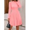 imagePRETTYGARDEN Womens Long Sleeve Mini Dress 2025 Fall Trendy Crewneck Ribbed Knit Soft A Line Flowy Summer Formal DressesPink