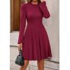 imagePRETTYGARDEN Womens Long Sleeve Mini Dress 2025 Fall Trendy Crewneck Ribbed Knit Soft A Line Flowy Summer Formal DressesWine Red