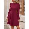 imagePRETTYGARDEN Womens Long Sleeve Mini Dress 2025 Fall Trendy Crewneck Ribbed Knit Soft A Line Flowy Summer Formal DressesWine Red