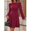 imagePRETTYGARDEN Womens Long Sleeve Mini Dress 2025 Fall Trendy Crewneck Ribbed Knit Soft A Line Flowy Summer Formal DressesWine Red