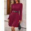 imagePRETTYGARDEN Womens Long Sleeve Mini Dress 2025 Fall Trendy Crewneck Ribbed Knit Soft A Line Flowy Summer Formal DressesWine Red