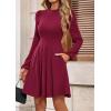 imagePRETTYGARDEN Womens Long Sleeve Mini Dress 2025 Fall Trendy Crewneck Ribbed Knit Soft A Line Flowy Summer Formal DressesWine Red