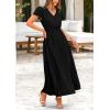 imagePRETTYGARDEN Womens Maxi Dresses 2025 Summer Trendy Cap Short Sleeve Button V Neck Casual Flowy Pleated Long DressBlack