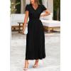 imagePRETTYGARDEN Womens Maxi Dresses 2025 Summer Trendy Cap Short Sleeve Button V Neck Casual Flowy Pleated Long DressBlack