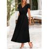 imagePRETTYGARDEN Womens Maxi Dresses 2025 Summer Trendy Cap Short Sleeve Button V Neck Casual Flowy Pleated Long DressBlack