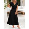 imagePRETTYGARDEN Womens Maxi Dresses 2025 Summer Trendy Cap Short Sleeve Button V Neck Casual Flowy Pleated Long DressBlack