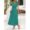 imagePRETTYGARDEN Womens Maxi Dresses 2025 Summer Trendy Cap Short Sleeve Button V Neck Casual Flowy Pleated Long DressBlue Green